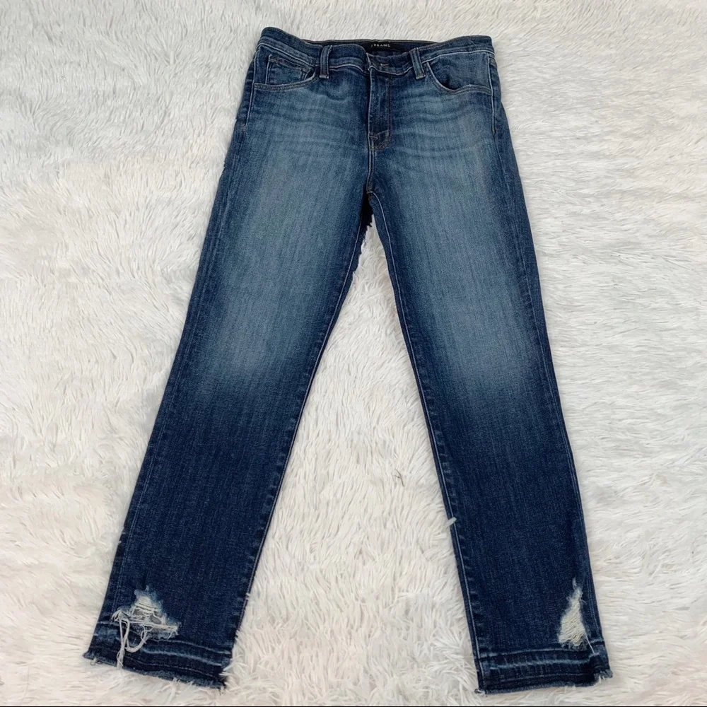 J‎ Brand Ruby high rise skinny crop jeans in Jasper destruct released hem blue